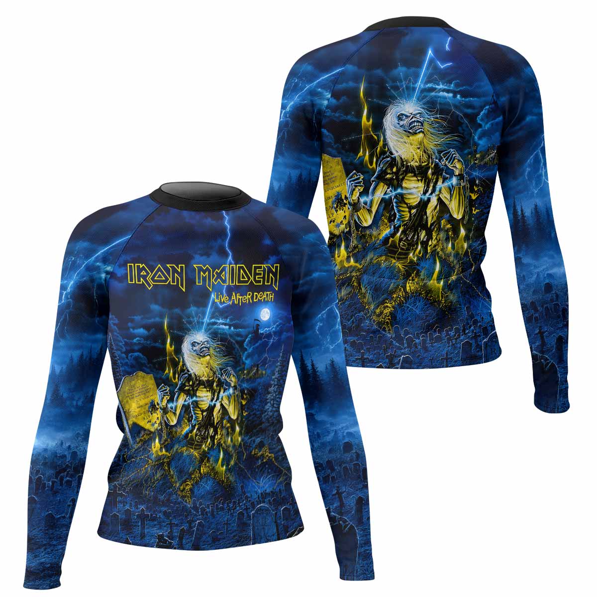 Iron Maiden Live After Death Eddie Women's Rash Guard Long Sleeve - front and back view