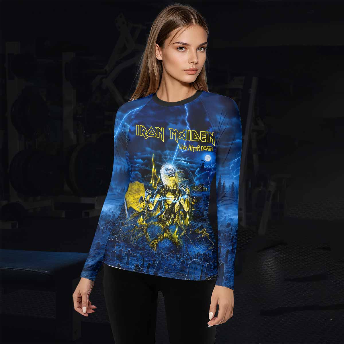 Iron Maiden Live After Death Eddie Women's Rash Guard Long Sleeve - lifestyle view