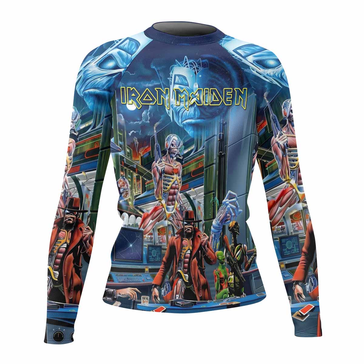 Iron Maiden Somewhere in Time Eddie Cyborg Women's Rash Guard Long Sleeve - front view mockup