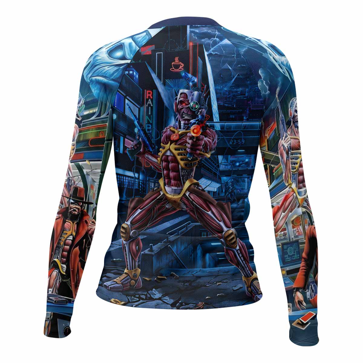 Iron Maiden Somewhere in Time Eddie Cyborg Women's Rash Guard Long Sleeve - back view mockup