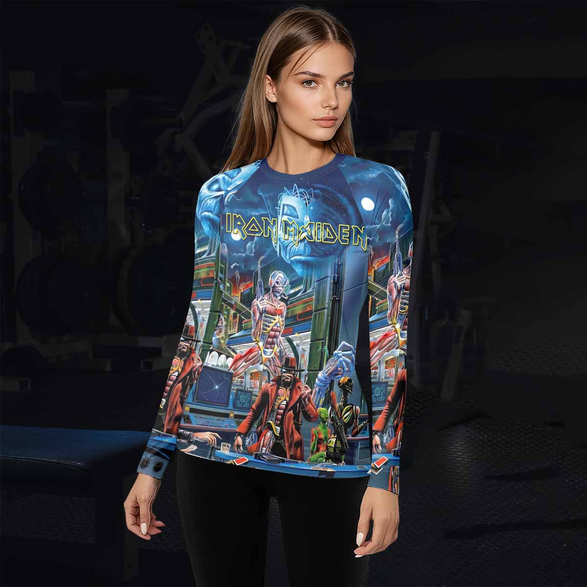 Iron Maiden Somewhere in Time Eddie Cyborg Women's Rash Guard Long Sleeve - lifestyle view