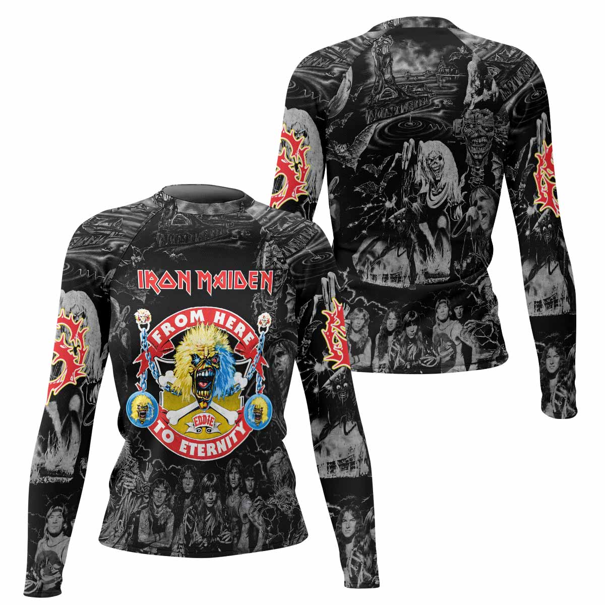 Iron Maiden From Here to Eternity Eddie Women's Rash Guard Long Sleeve - front and back view