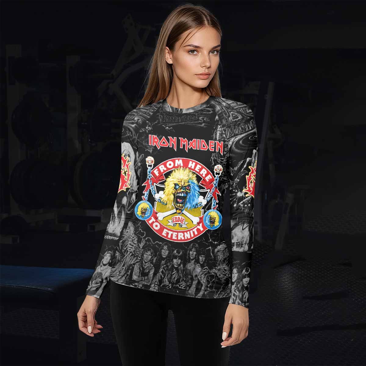 Iron Maiden From Here to Eternity Eddie Women's Rash Guard Long Sleeve - lifestyle view