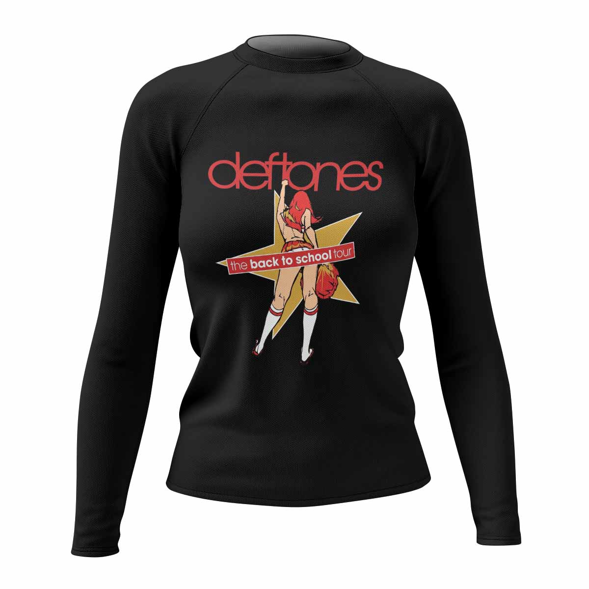 Deftones Back to School Tour Women's Rash Guard Long Sleeve - front view mockup