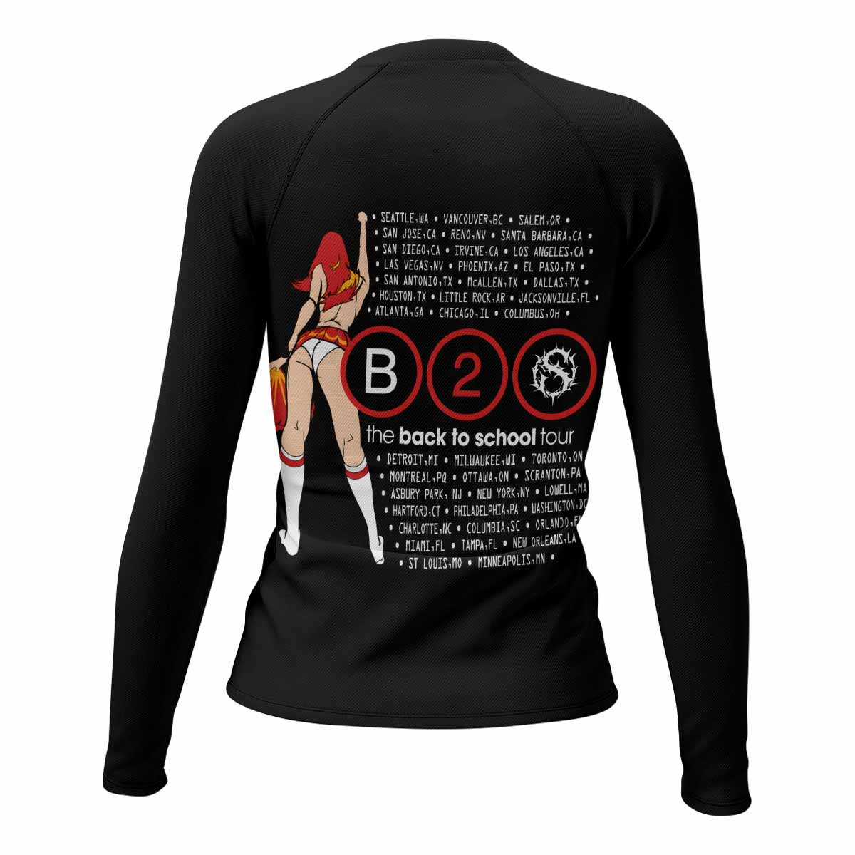 Deftones Back to School Tour Women's Rash Guard Long Sleeve - back view mockup
