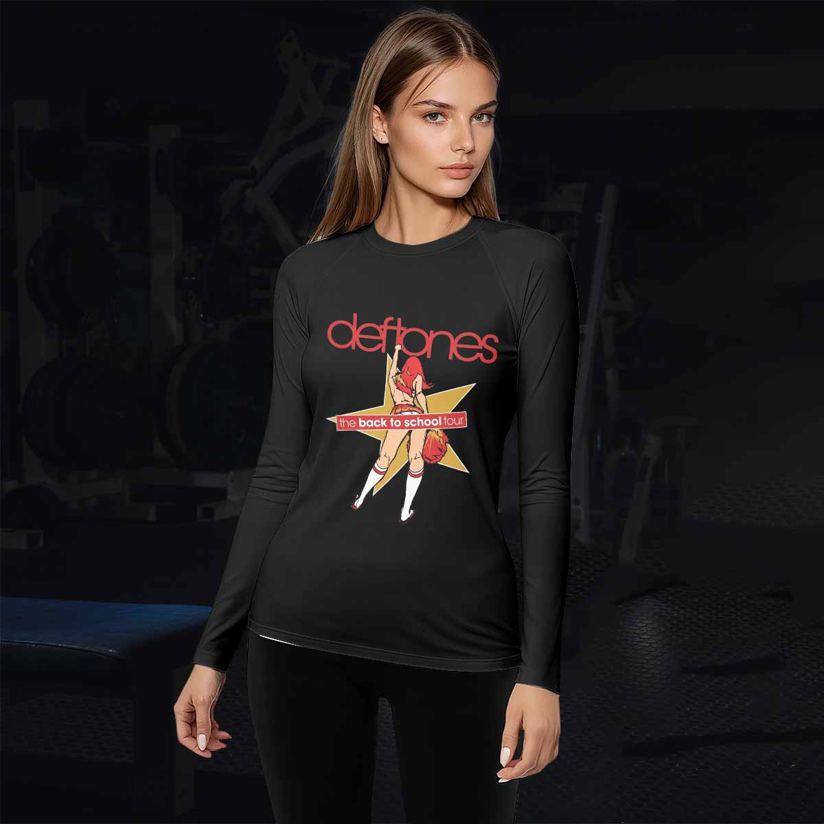Deftones Back to School Tour Women's Rash Guard Long Sleeve - lifestyle view
