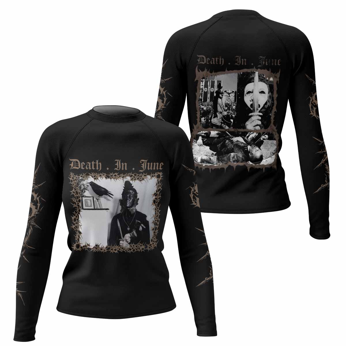 Death in June Ritual Raven Women's Rash Guard Long Sleeve - front and back view