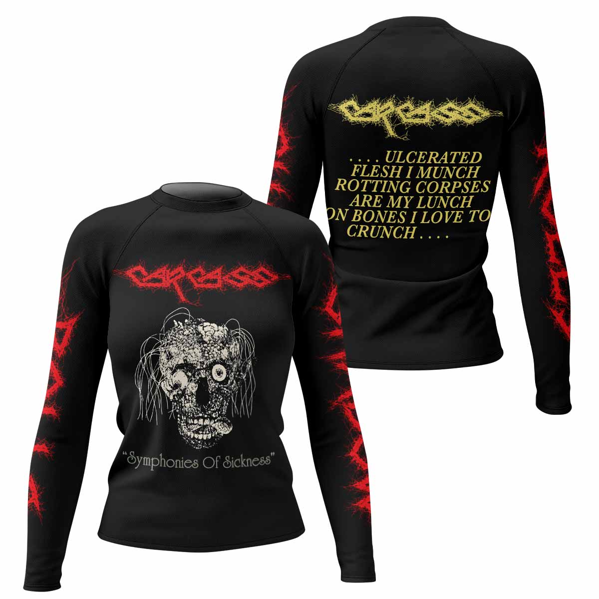 Carcass Symphonies of Sickness Women's Rash Guard Long Sleeve - front and back view