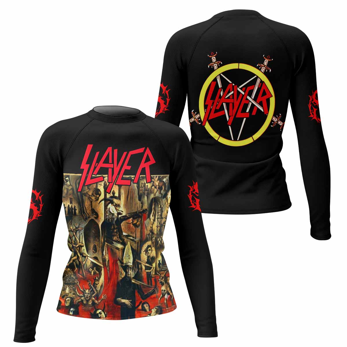 South of Heaven Slayer Women's Rash Guard Long Sleeve - front and back view