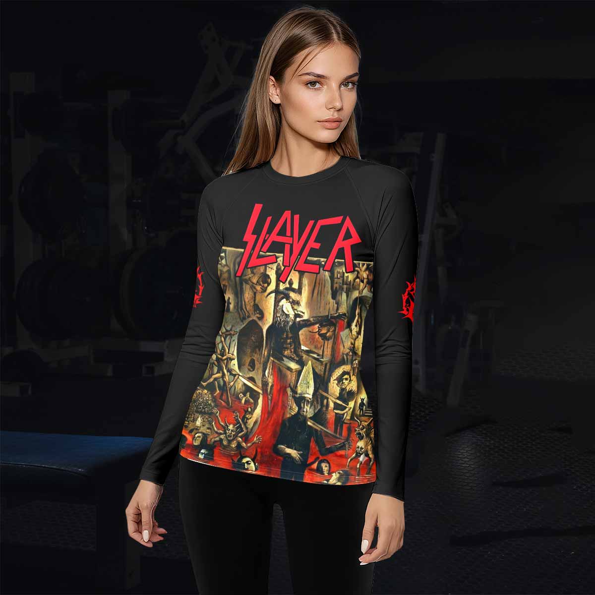South of Heaven Slayer Women's Rash Guard Long Sleeve - lifestyle view