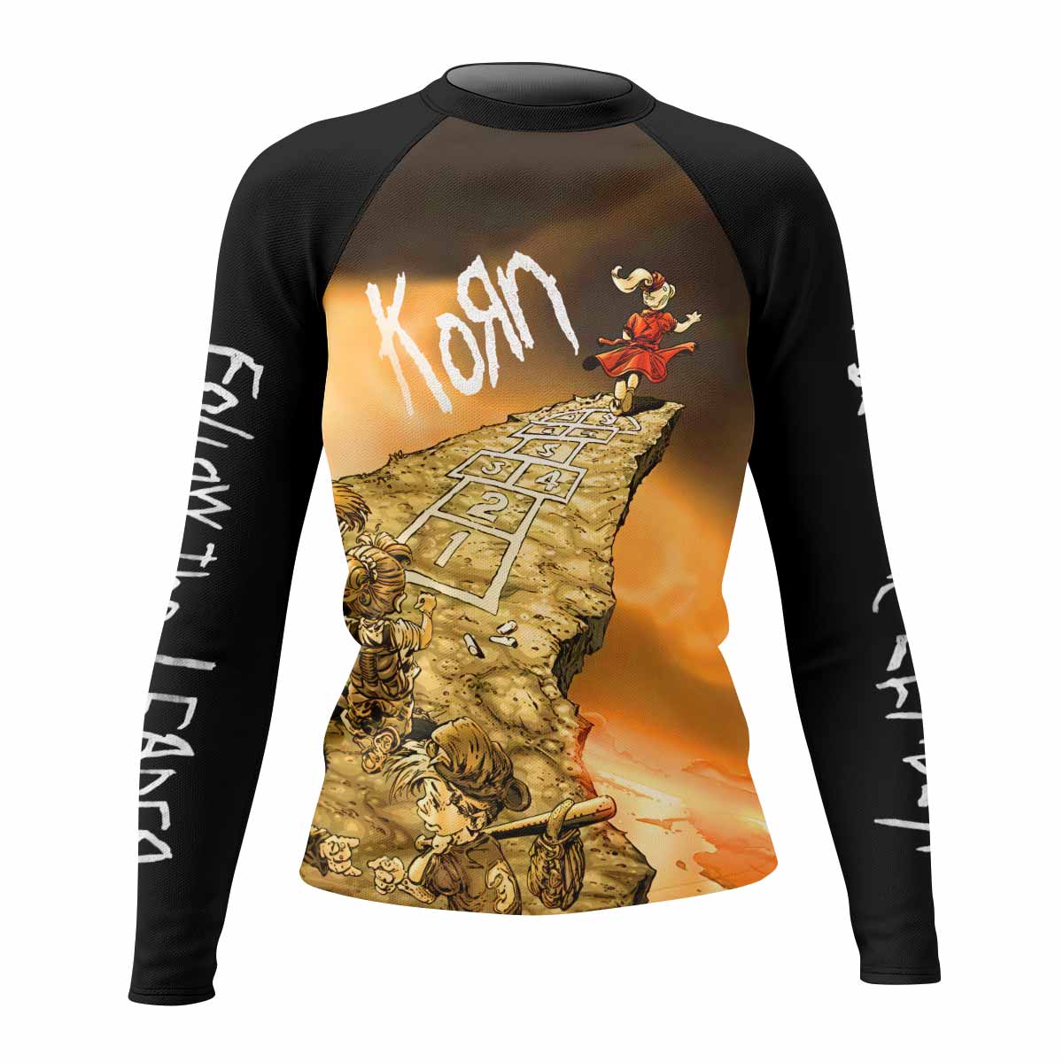 Korn Follow the Leader Hopscotch Women's Rash Guard Long Sleeve - front view mockup