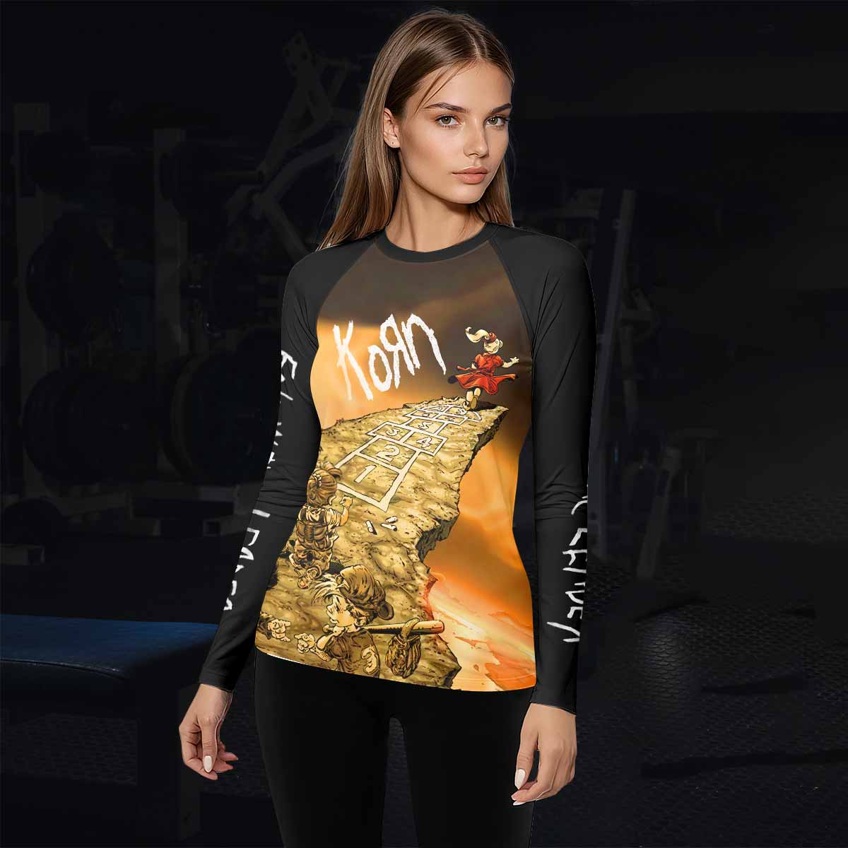 Korn Follow the Leader Hopscotch Women's Rash Guard Long Sleeve - lifestyle view