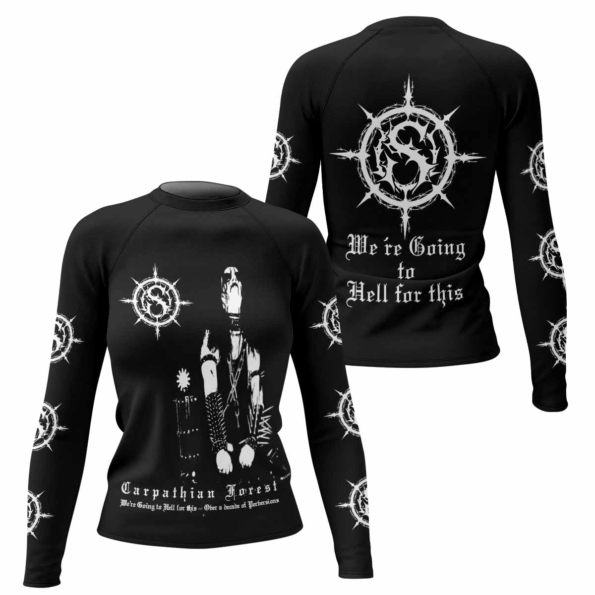 Carpathian Forest We're Going to Hell for This Women's Rash Guard Long Sleeve - front and back view
