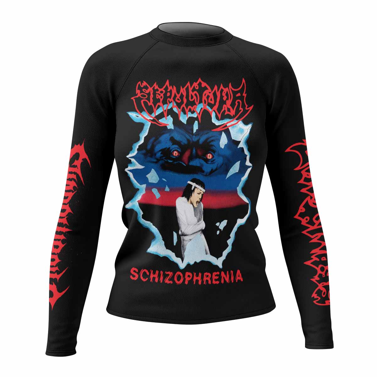 Sepultura Schizophrenia Women's Rash Guard Long Sleeve - front view mockup