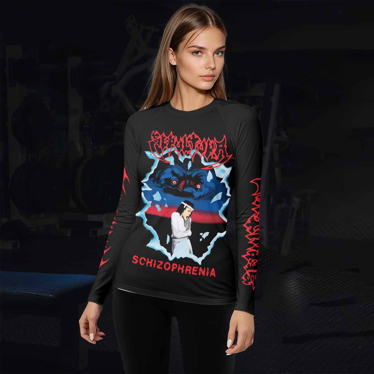 Sepultura Schizophrenia Women's Rash Guard Long Sleeve - lifestyle view