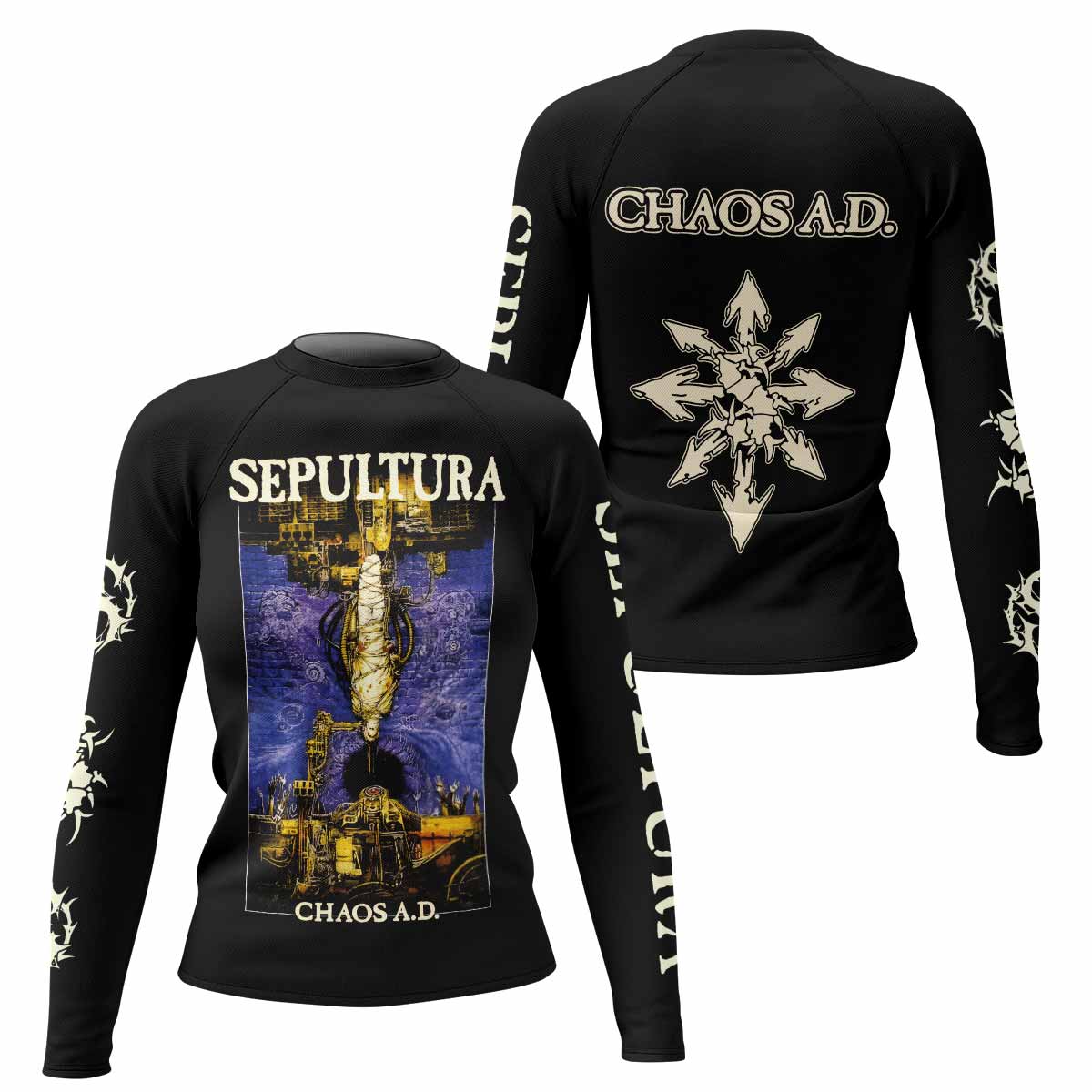Chaos A.D. Sepultura Women's Rash Guard Long Sleeve - front and back view