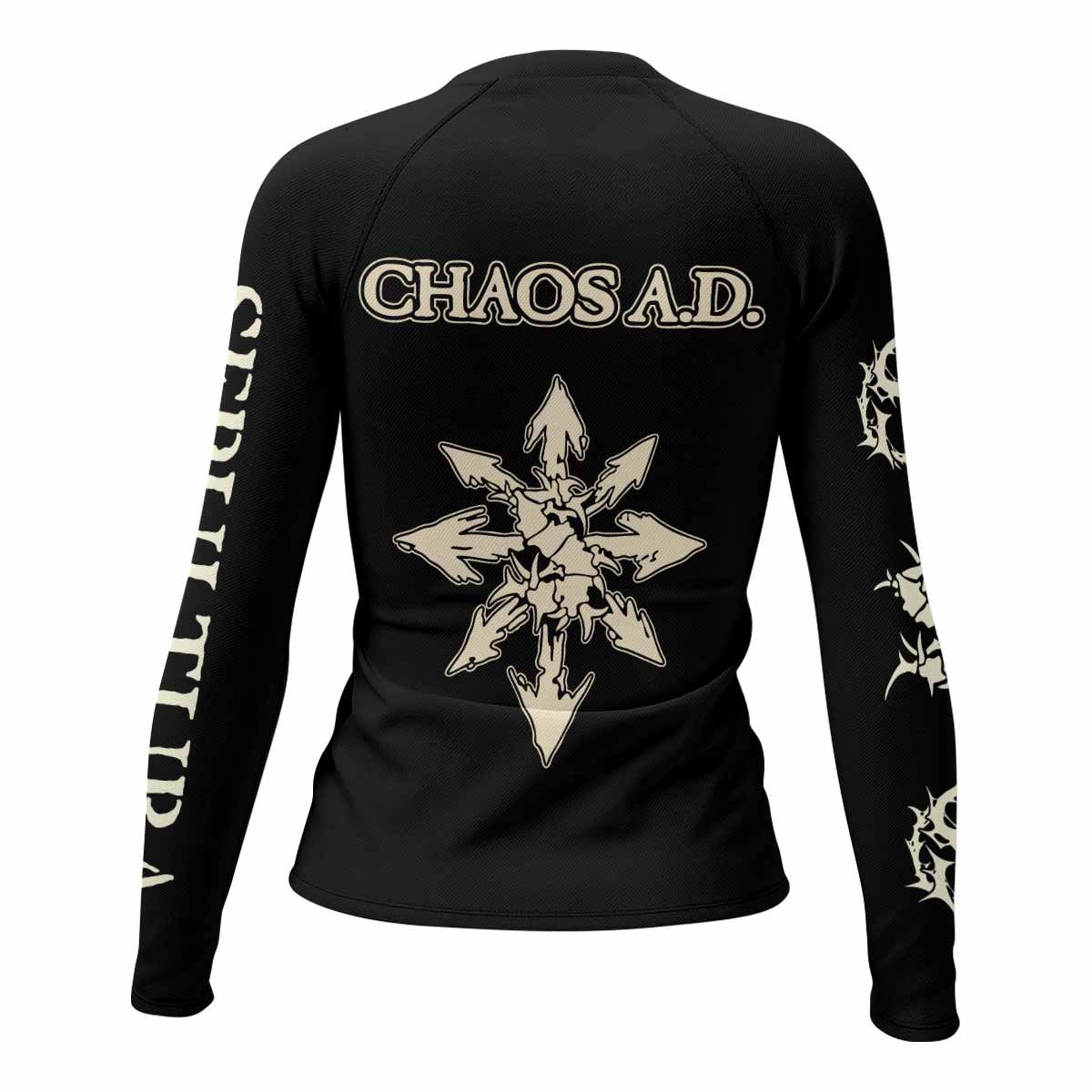 Chaos A.D. Sepultura Women's Rash Guard Long Sleeve - back view mockup