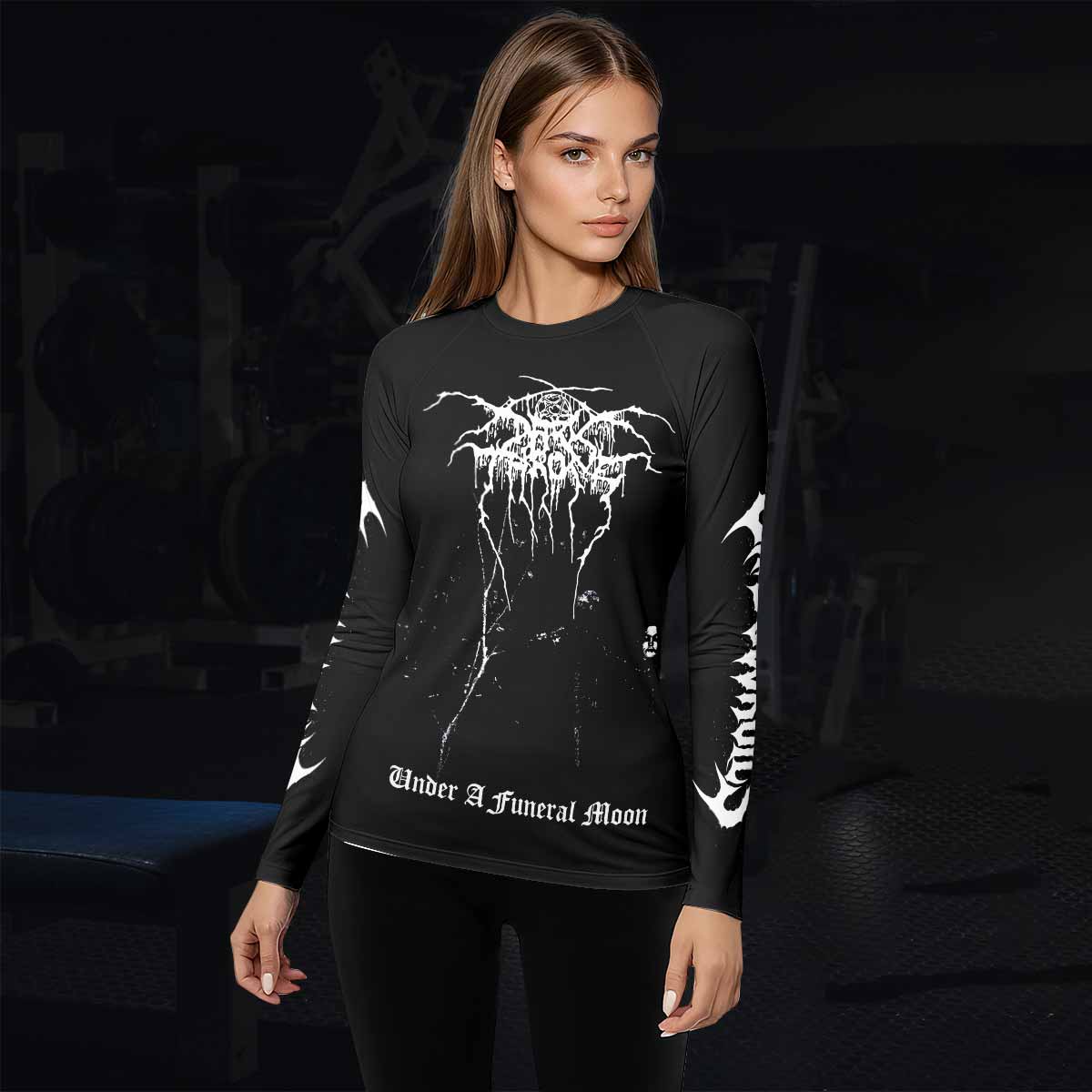 Darkthrone Under a Funeral Moon Women's Rash Guard Long Sleeve - lifestyle view