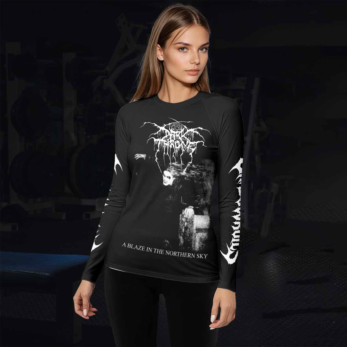 Darkthrone A Blaze in the Northern Sky Women's Rash Guard Long Sleeve - lifestyle view