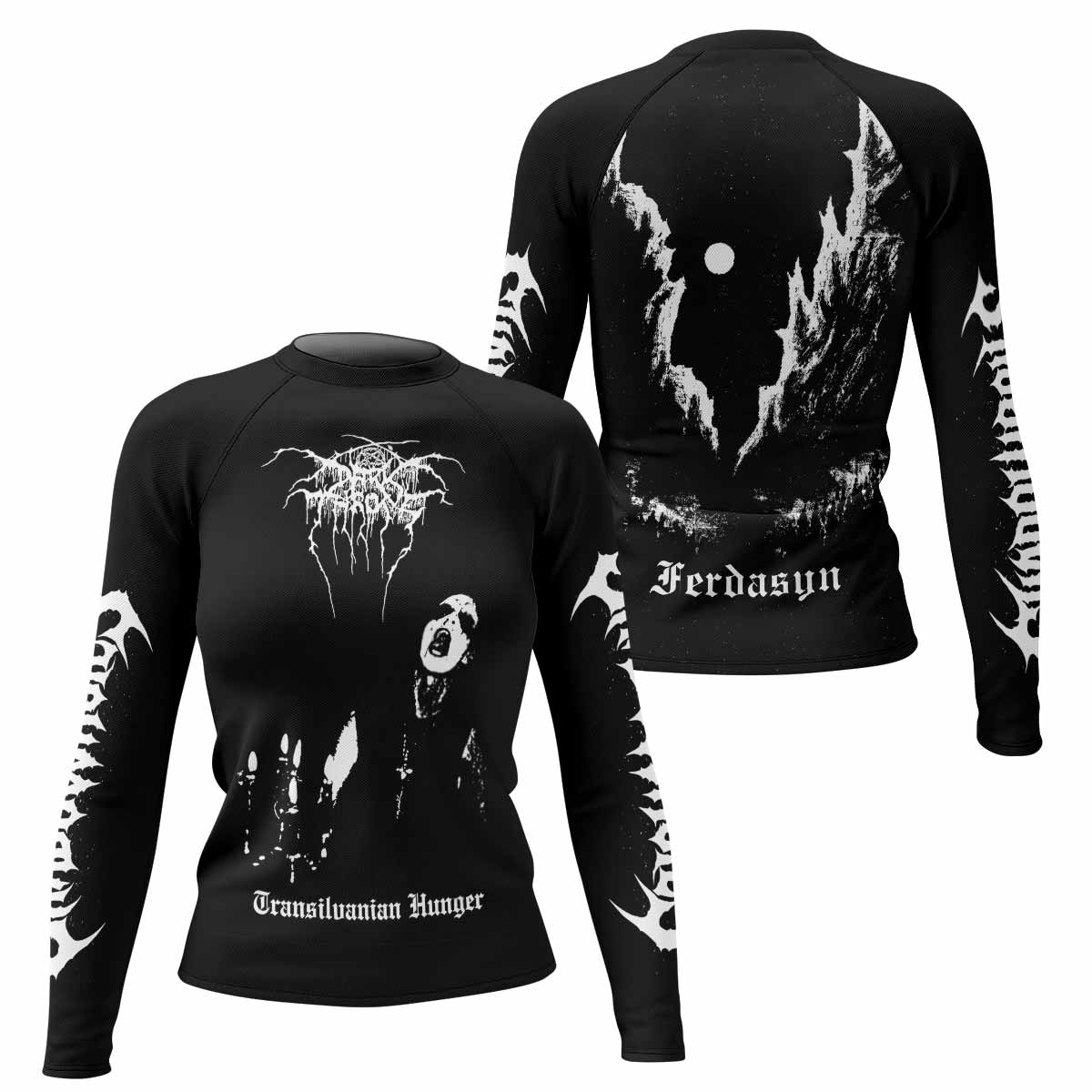 Darkthrone Transilvanian Hunger Women's Rash Guard Long Sleeve - front and back view