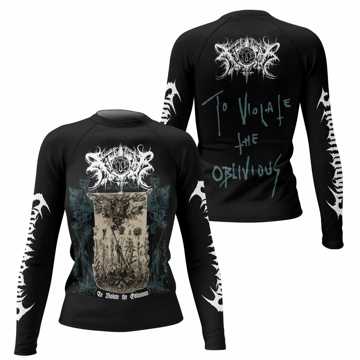 Xasthur To Violate the Oblivious Women's Rash Guard Long Sleeve - front and back view
