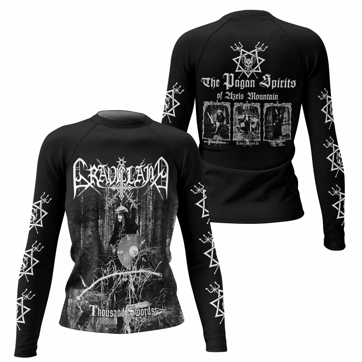 Graveland Thousand Swords Women's Rash Guard Long Sleeve - front and back view