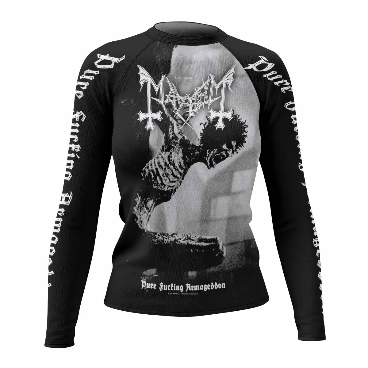 Mayhem Pure Fucking Armageddon Women's Rash Guard Long Sleeve - front view mockup