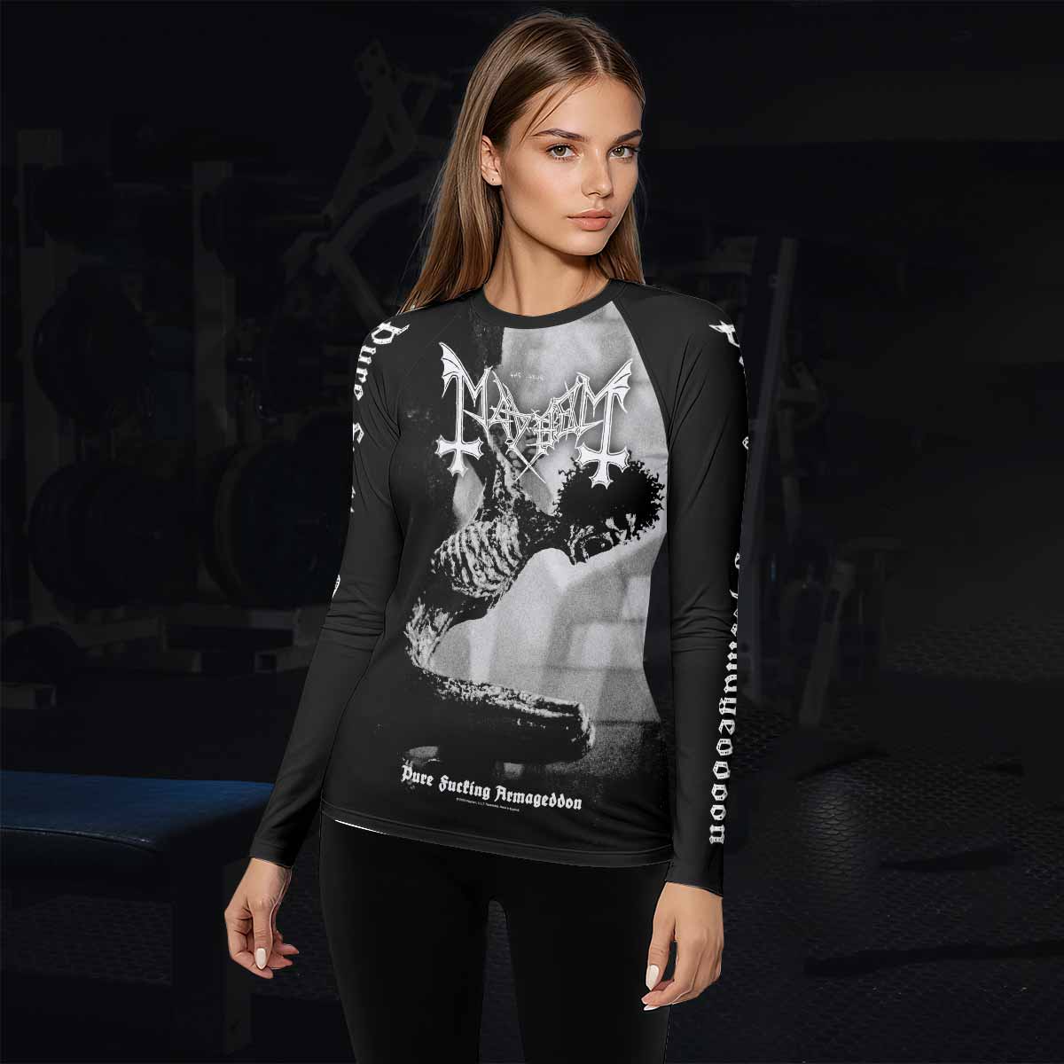 Mayhem Pure Fucking Armageddon Women's Rash Guard Long Sleeve - lifestyle view