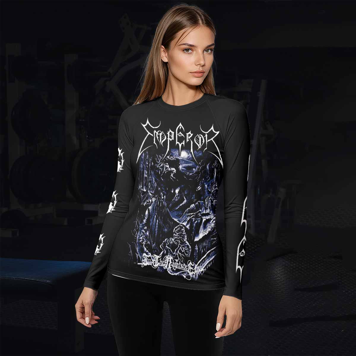 Emperor In the Nightside Eclipse Women's Rash Guard Long Sleeve - lifestyle view