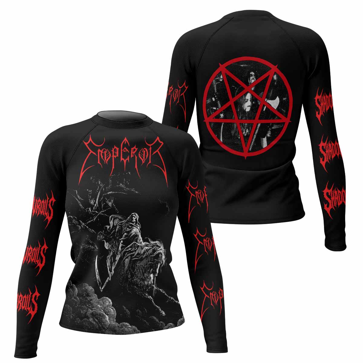 Emperor Wrath of the Tyrant Women's Rash Guard Long Sleeve - front and back view