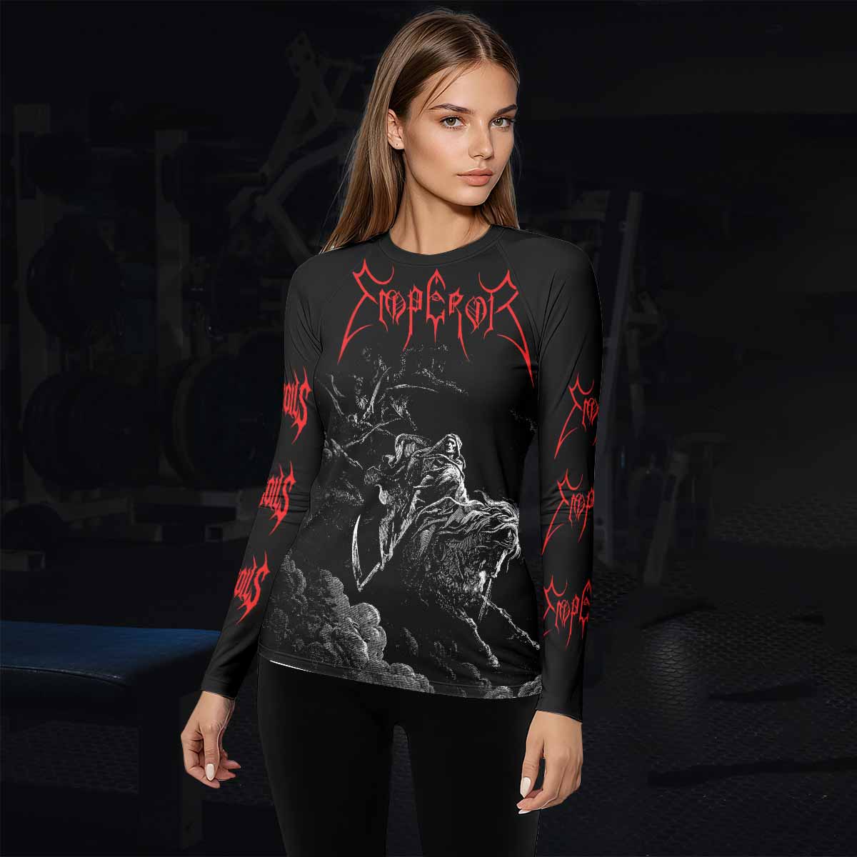 Emperor Wrath of the Tyrant Women's Rash Guard Long Sleeve - lifestyle view