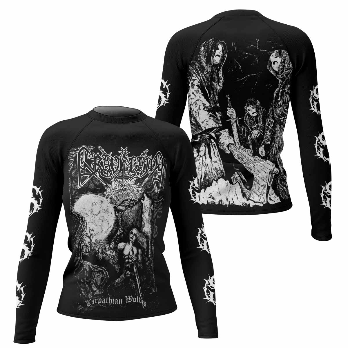 Graveland Carpathian Wolves Women's Rash Guard Long Sleeve - front and back view