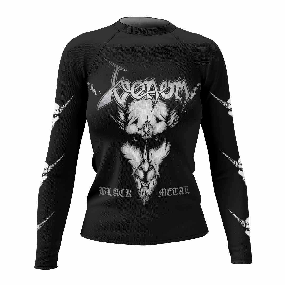 Venom Black Metal Goat Sigil Women's Rash Guard Long Sleeve - front view mockup