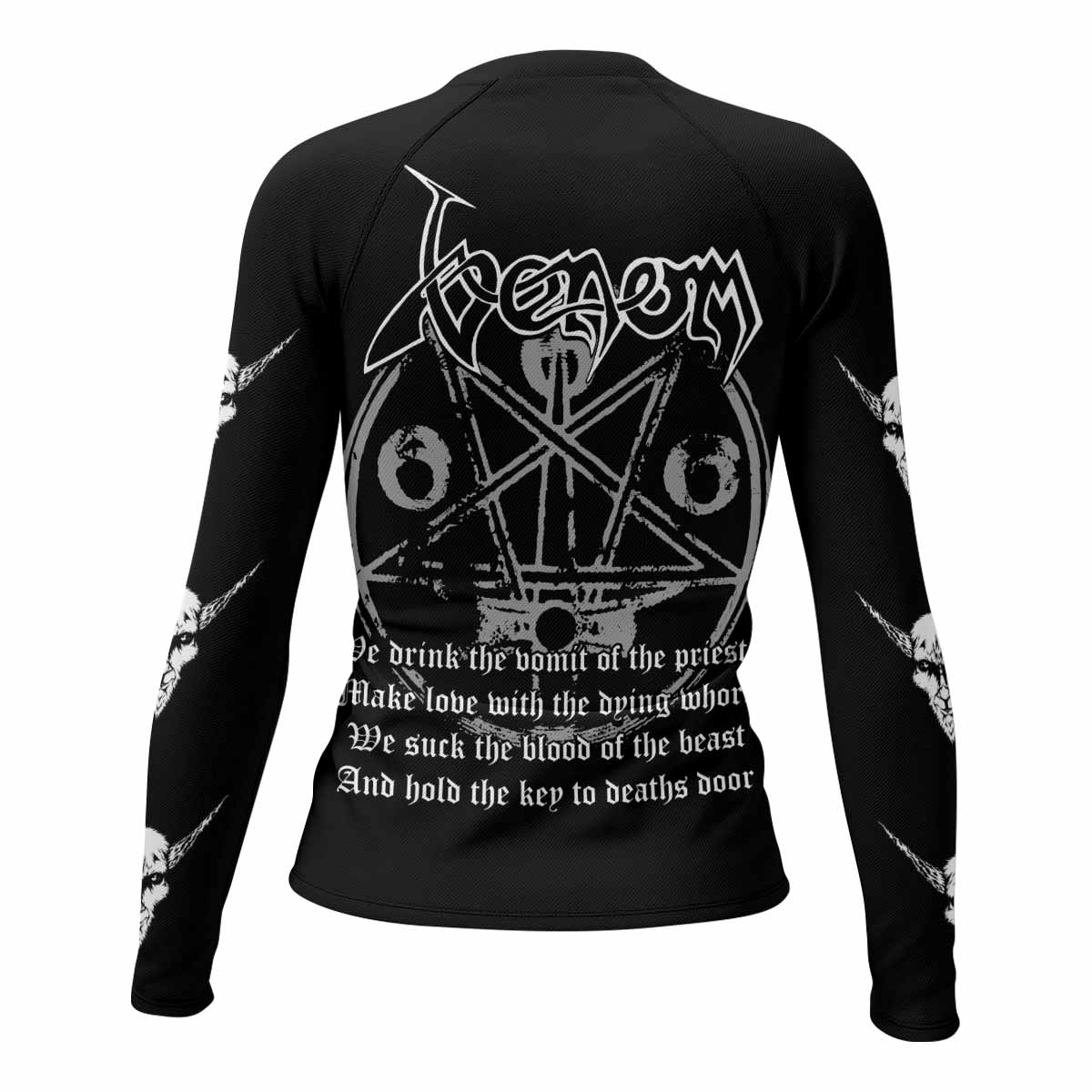 Venom Black Metal Goat Sigil Women's Rash Guard Long Sleeve - back view mockup