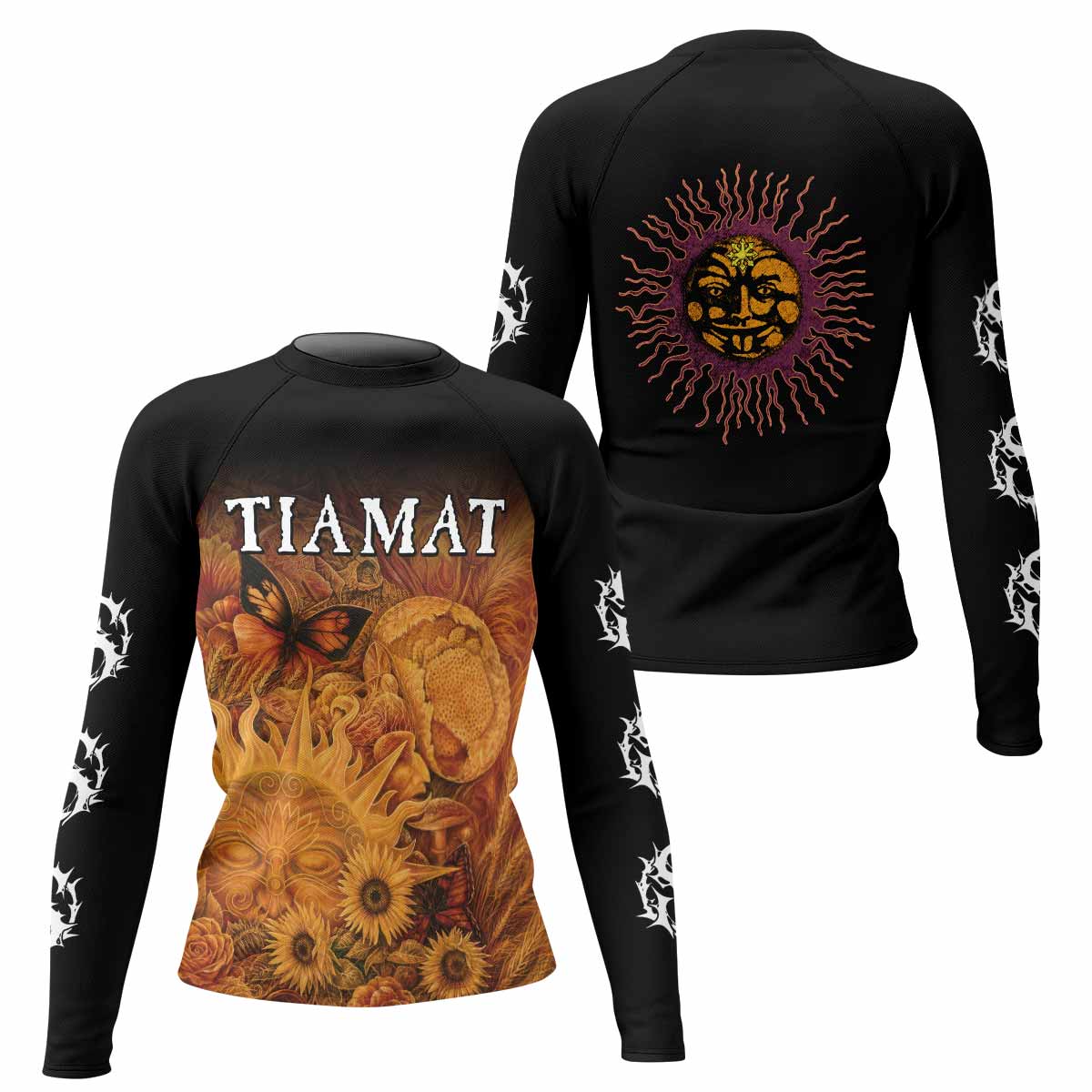 Tiamat Spiritual Sun Women's Rash Guard Long Sleeve - front and back view