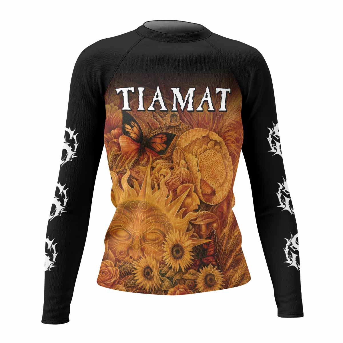 Tiamat Spiritual Sun Women's Rash Guard Long Sleeve - front view mockup