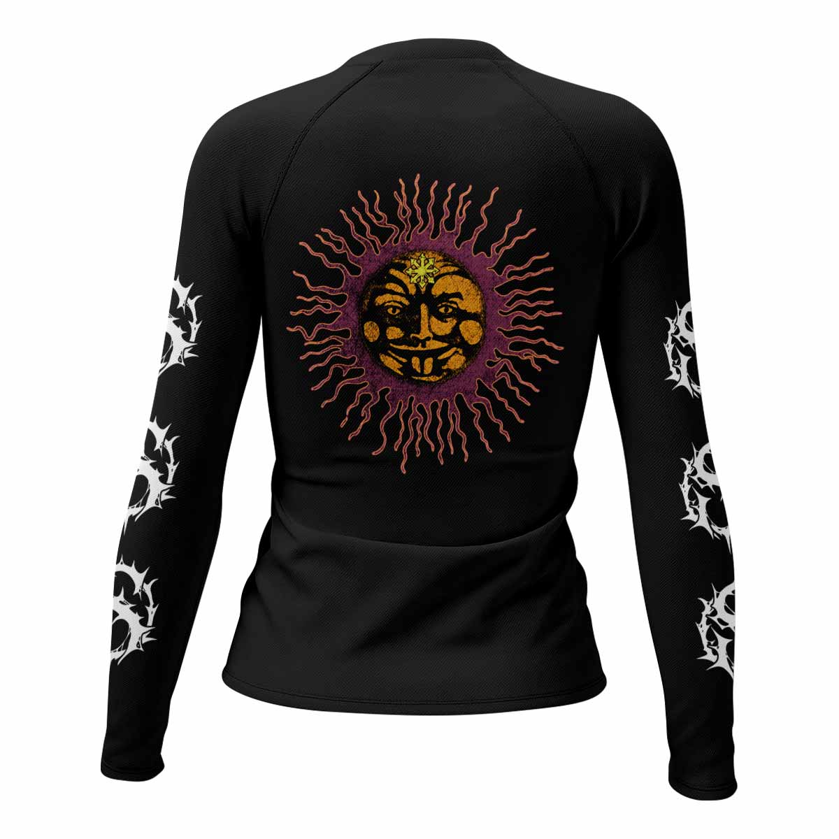 Tiamat Spiritual Sun Women's Rash Guard Long Sleeve - back view mockup