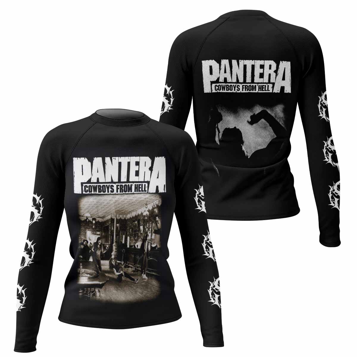 Cowboys from Hell Pantera Women's Rash Guard Long Sleeve - front and back view