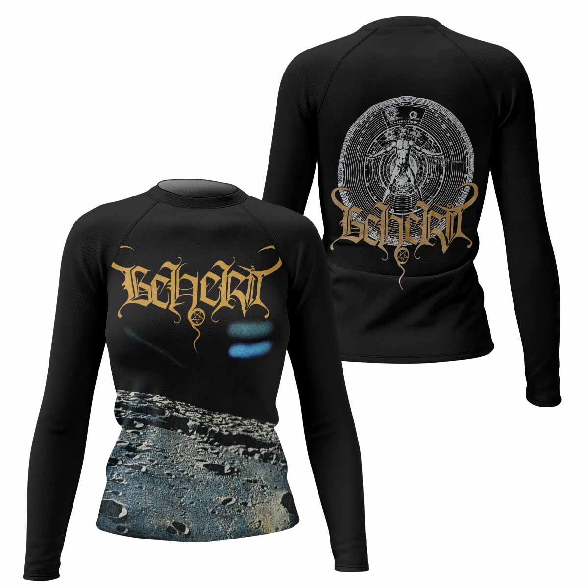 Beherit Drawing Down the Moon Women's Rash Guard Long Sleeve - front and back view