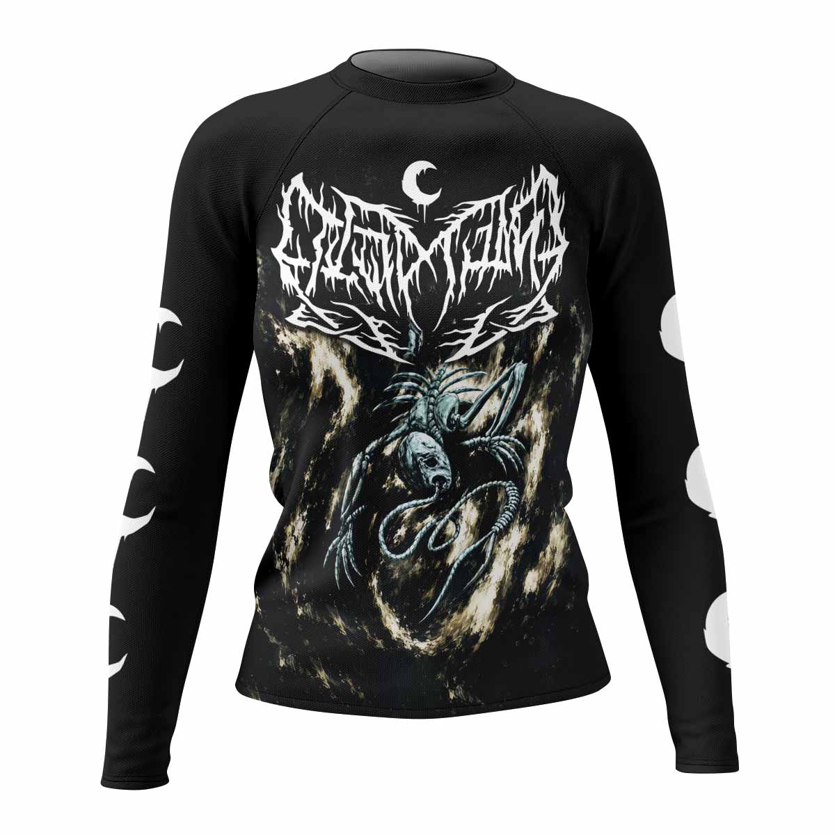 Leviathan A Silhouette in Splinters Women's Rash Guard Long Sleeve - front view mockup