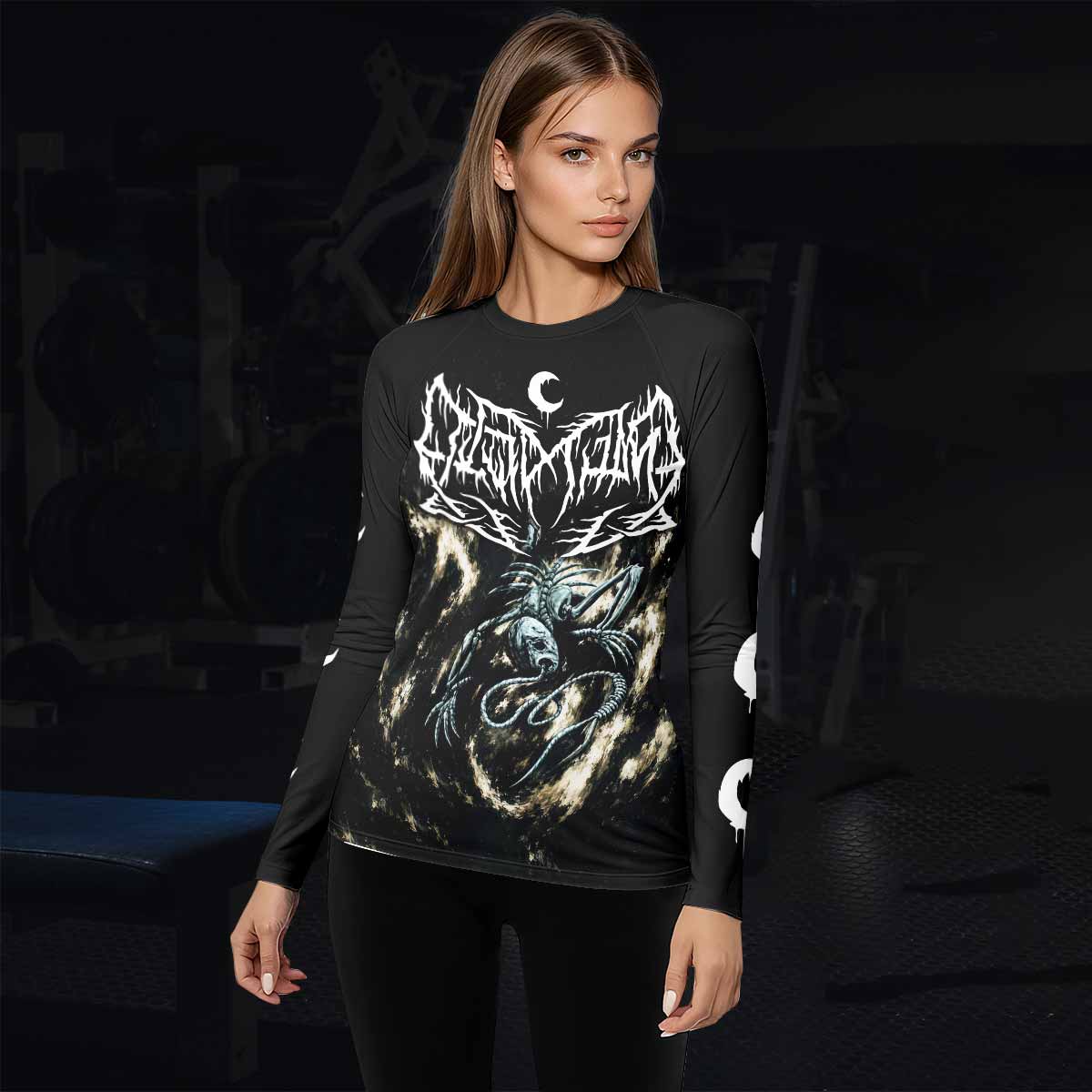 Leviathan A Silhouette in Splinters Women's Rash Guard Long Sleeve - lifestyle view