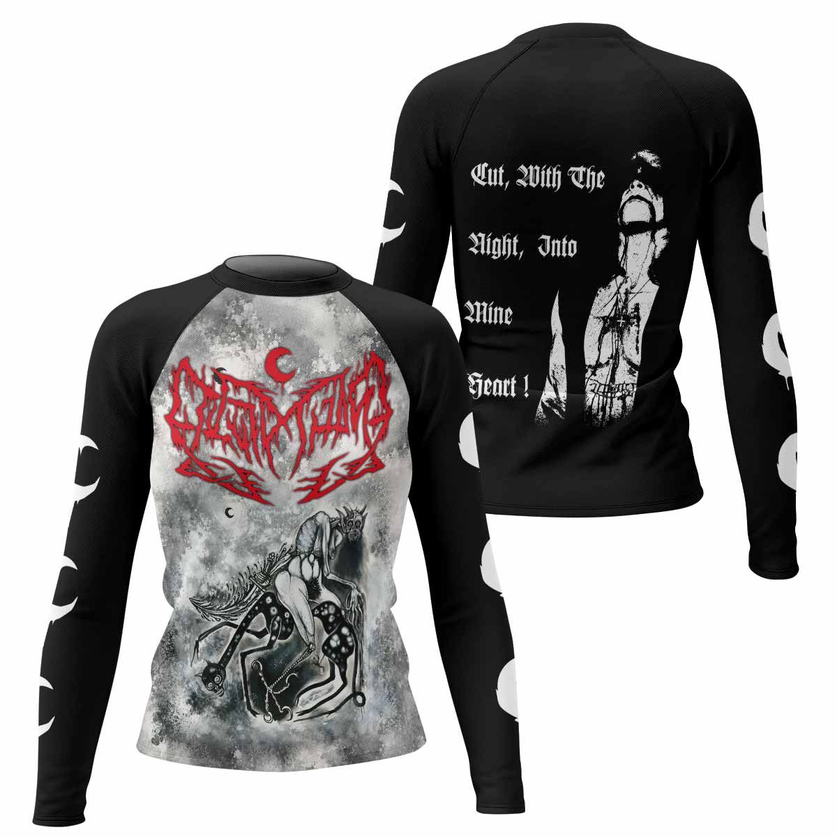 Leviathan Tentacles of Whorror Women's Rash Guard Long Sleeve - front and back view