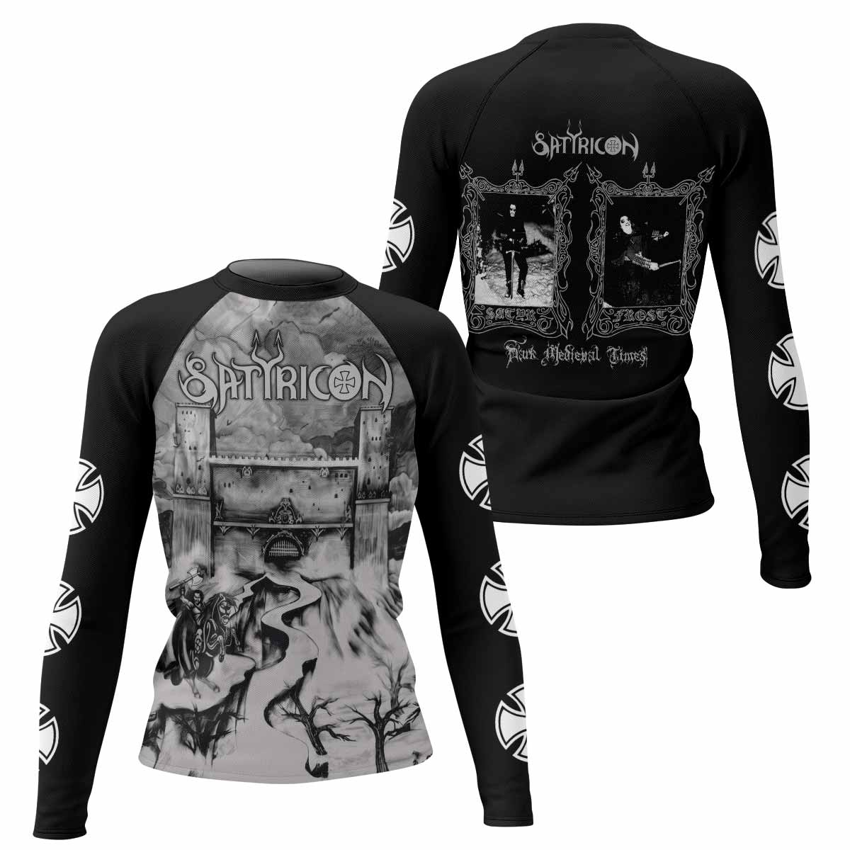 Satyricon Dark Medieval Times Women's Rash Guard Long Sleeve - front and back view