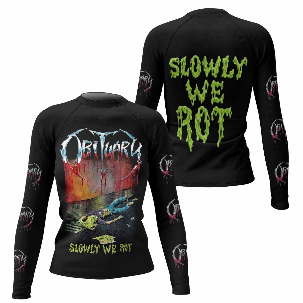 Obituary Slowly We Rot Women's Rash Guard Long Sleeve - front and back view