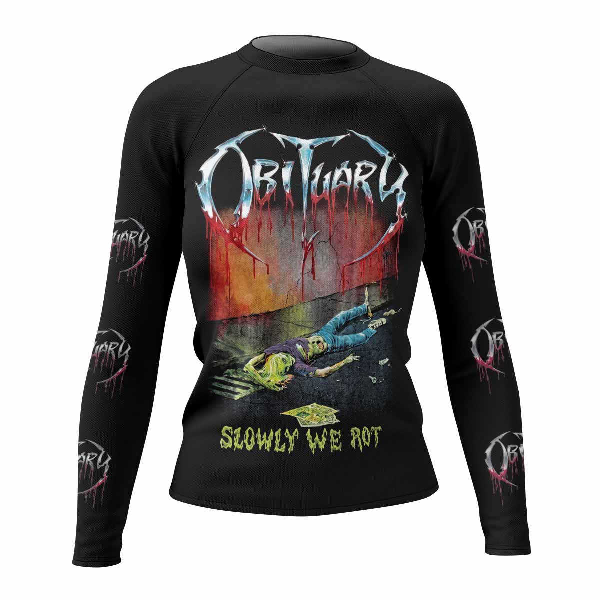 Obituary Slowly We Rot Women's Rash Guard Long Sleeve - front view mockup