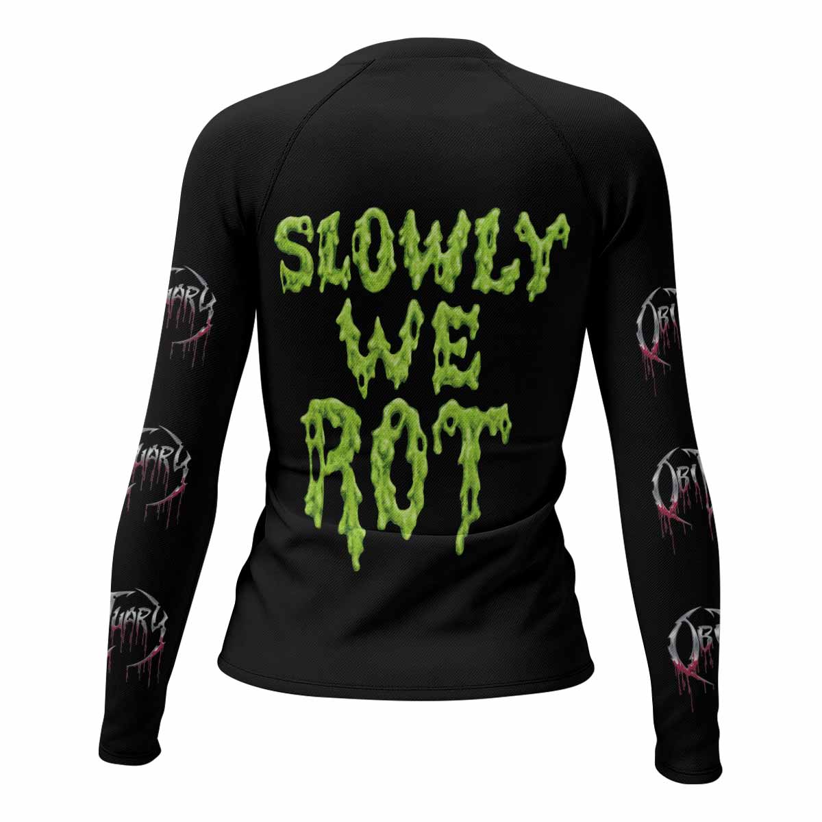 Obituary Slowly We Rot Women's Rash Guard Long Sleeve - back view mockup