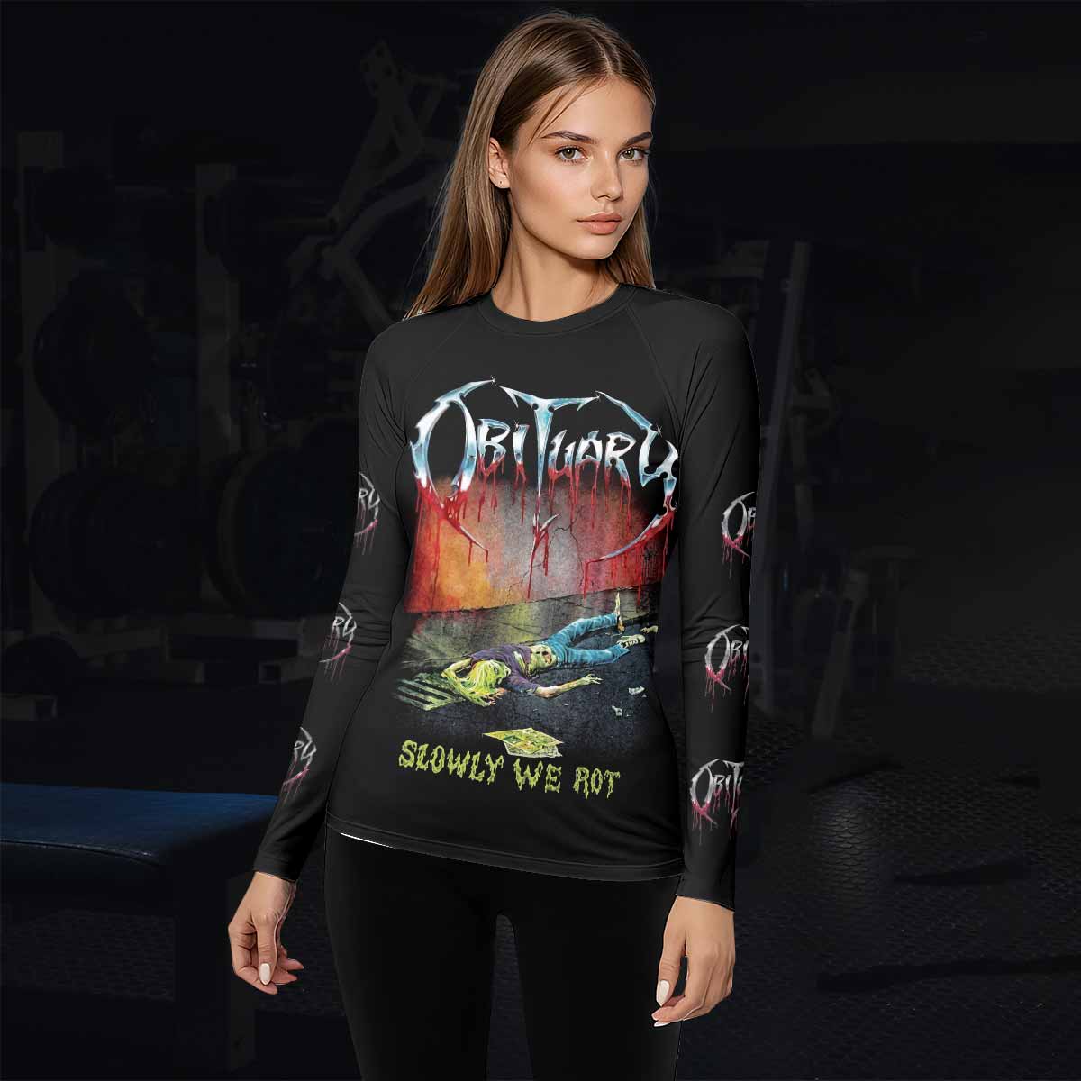 Obituary Slowly We Rot Women's Rash Guard Long Sleeve - lifestyle view