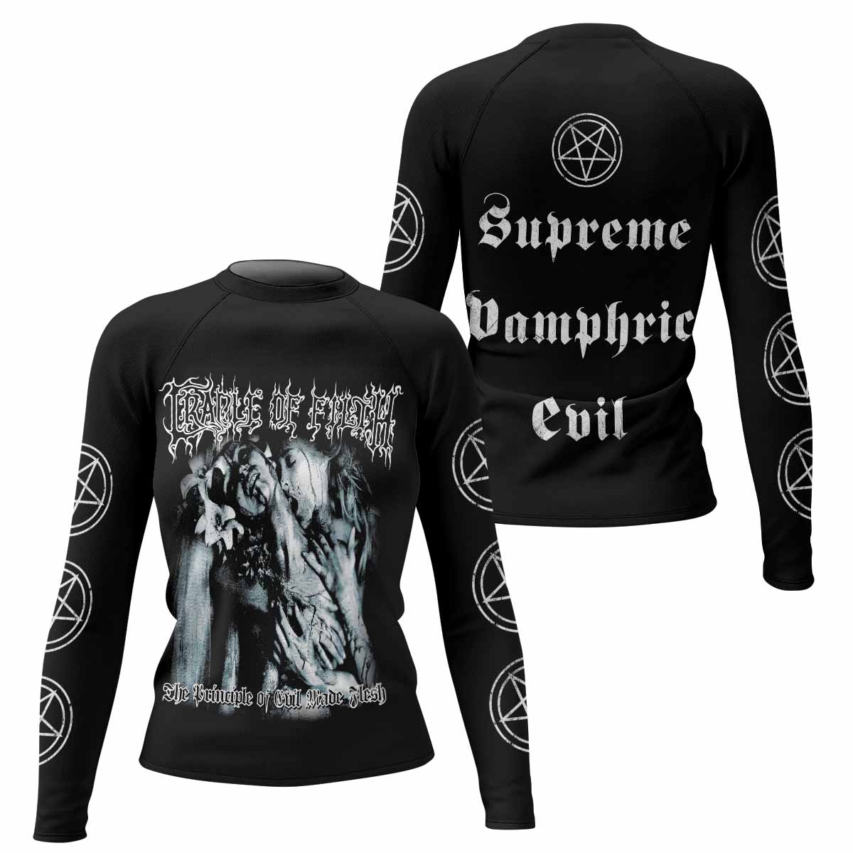 Cradle of Filth The Principle of Evil Made Flesh Women's Rash Guard Long Sleeve - front and back view