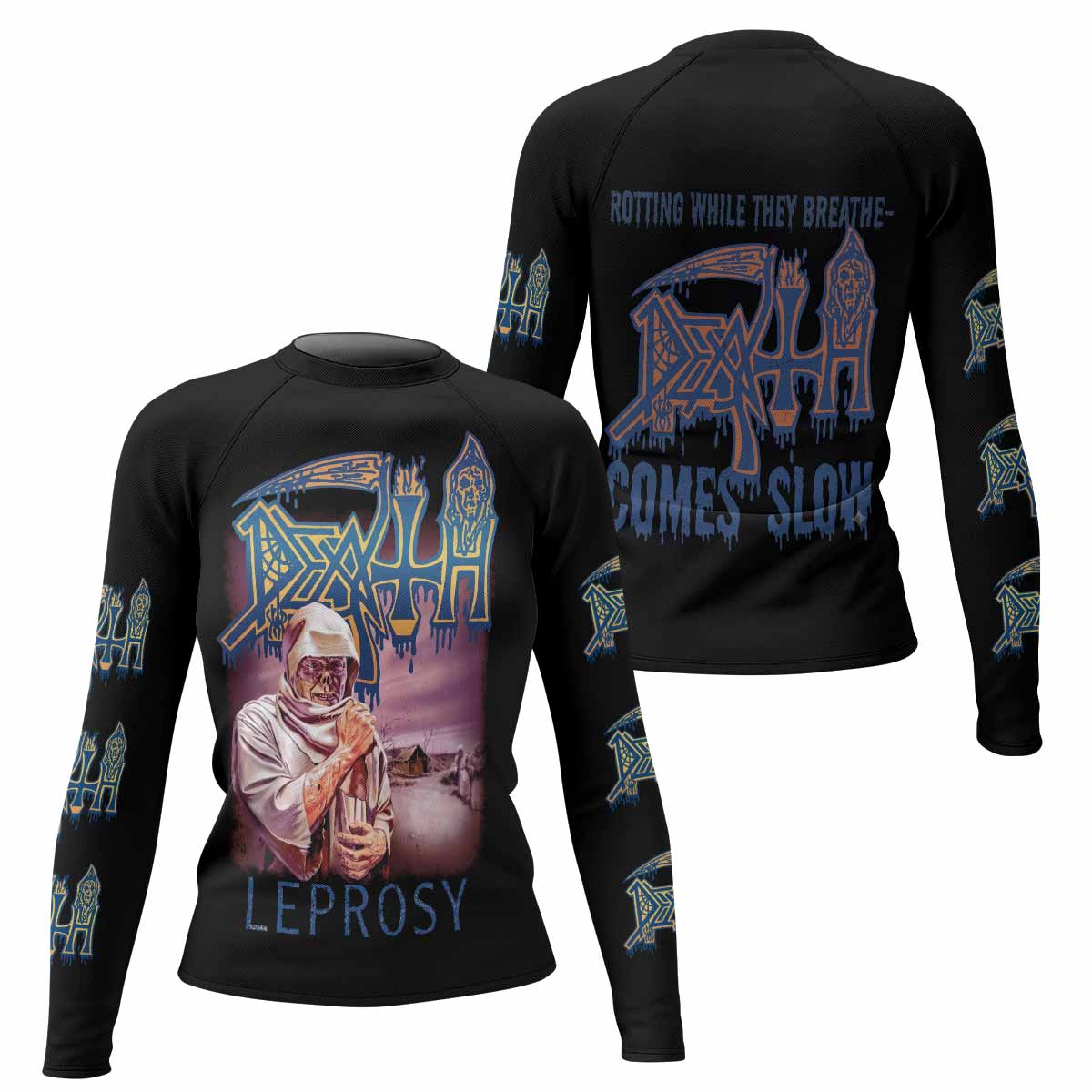 Death Leprosy Women's Rash Guard Long Sleeve - front and back view