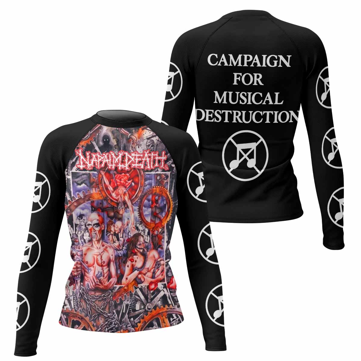 Napalm Death Utopia Banished Women's Rash Guard Long Sleeve - front and back view